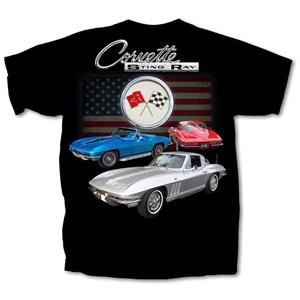Corvette C2 Stingray 3 Cars T-Shirt Black LARGE