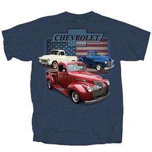 Chevrolet Vintage Trucks Flag T-Shirt Blue LARGE