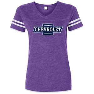 Chevrolet Bowtie Striped Football-Style T-Shirt Purple LADIES LARGE