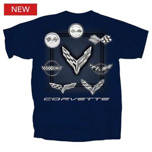 Corvette All Flag Logos T-Shirt Blue LARGE