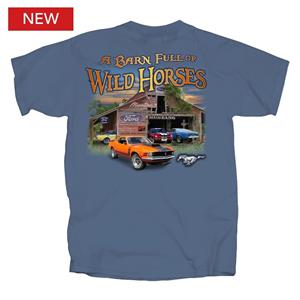 Mustang - Barn Full Of Wild Horses T-Shirt Blue SMALL