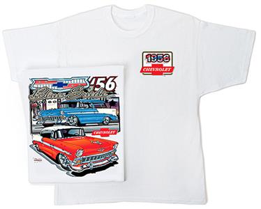 Chevrolet 1956 Blue Suede T-Shirt White SMALL