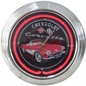 Chevrolet Corvette Neon Clock - Black Background With Car