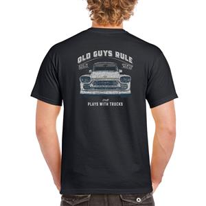 Old Guys Rule - Still Plays With Trucks Chevy T-Shirt Black LARGE