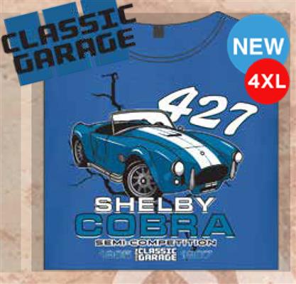 Shelby Cobra 427 Semi Competition - Classic Garage T-Shirt Royal Blue LARGE - Click Image to Close