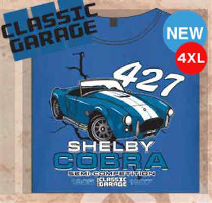 Shelby Cobra 427 Semi Competition - Classic Garage T-Shirt Royal Blue 2X-LARGE - Click Image to Close