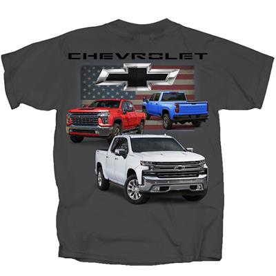 Chevrolet 2020 Pickups Flag T-Shirt Grey LARGE - Click Image to Close