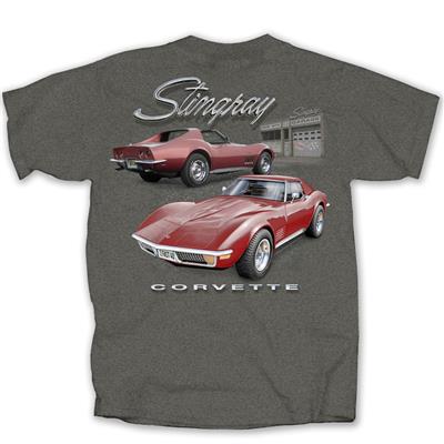 Corvette C3 Stingray Garage T-Shirt Grey SMALL - Click Image to Close