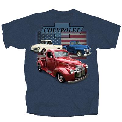 Chevrolet Vintage Trucks Flag T-Shirt Blue 2X-LARGE - Click Image to Close