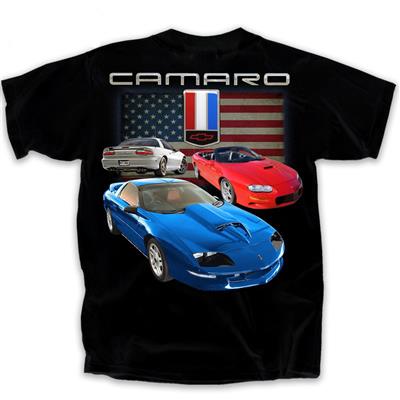 Camaro 4th Generation Flag T-Shirt Black LARGE - Click Image to Close