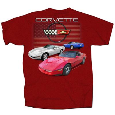 Corvette C4 Flag T-Shirt Red LARGE - Click Image to Close