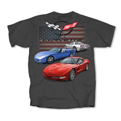 Corvette C5 Red White And Blue T-Shirt Grey LARGE - Click Image to Close