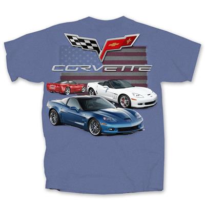 Corvette C6 Flag T-Shirt Indigo LARGE - Click Image to Close