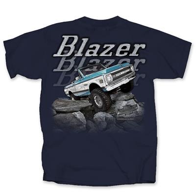 Chevy Blazer On The Rocks T-Shirt Blue LARGE - Click Image to Close