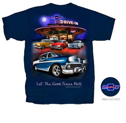 Chevrolet Nighttime Drive-In T-Shirt Dark Blue Large - Click Image to Close