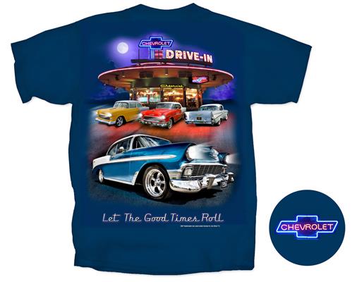 Chevrolet Nighttime Drive-In T-Shirt Dark Blue Small - Click Image to Close
