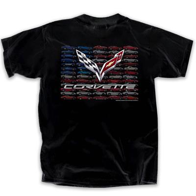 Corvette Car Flag T-Shirt Black SMALL - Click Image to Close