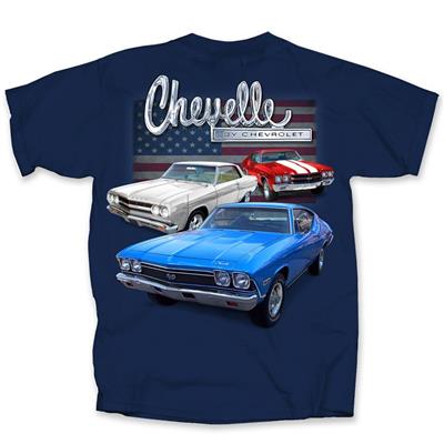 Chevelle By Chevrolet Flag T-Shirt Blue LARGE - Click Image to Close