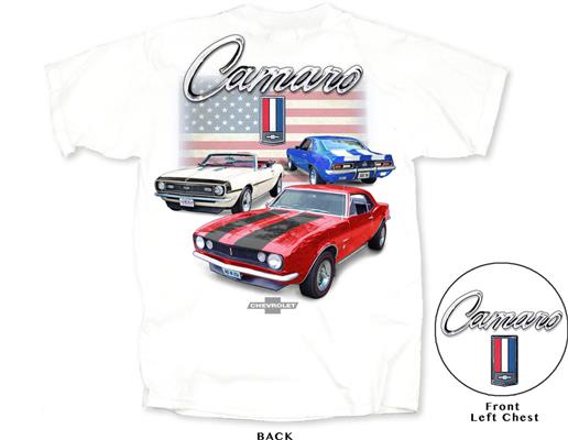 Camaro American Flag T-Shirt White 3X-LARGE DAMAGED - Click Image to Close