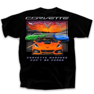 Corvette Madness Can't Be Cured T-Shirt Black LARGE - Click Image to Close
