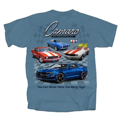 Camaro Too Many Toys T-Shirt Blue LARGE - Click Image to Close