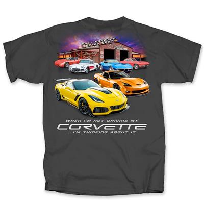 Corvette Thinking About It T-Shirt Charcoal Grey LARGE - Click Image to Close