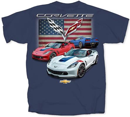 Corvette C7 American T-Shirt Blue LARGE - Click Image to Close