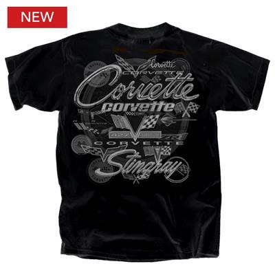 Corvette All Logos T-Shirt Black 3X-LARGE - Click Image to Close