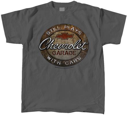 Chevrolet Garage - Still Plays With Cars T-Shirt Grey SMALL DISCONTINUED - Click Image to Close