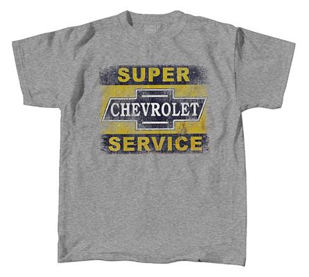 Super Chevrolet Service Sign T-Shirt Grey SMALL DUE 2019 - Click Image to Close