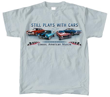 Chevrolet Still Plays With Cars T-Shirt Grey LARGE - Click Image to Close