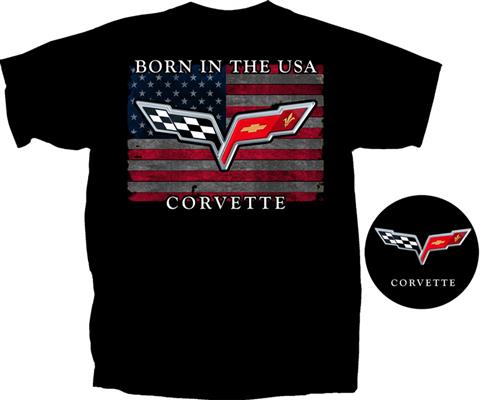 Corvette Born In The USA T-Shirt Black LARGE - Click Image to Close