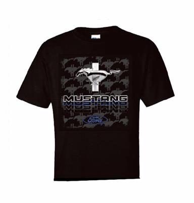 Ford Mustang Badge Triple Threat T-Shirt Black LARGE - Click Image to Close