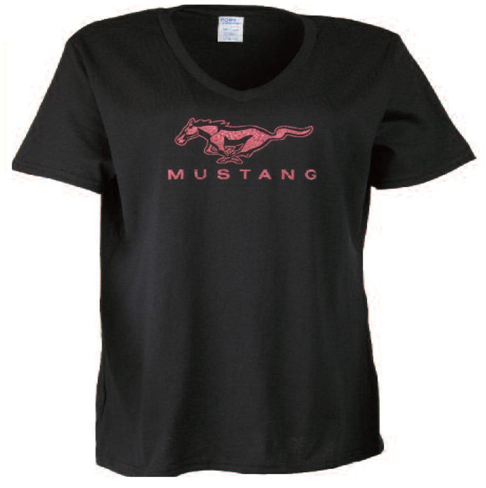 Ford Mustang Glitter T-Shirt Black LADIES MEDIUM - Click Image to Close