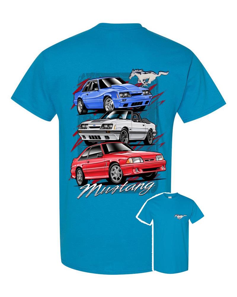 Mustang Fox Body 2 T-Shirt Blue LARGE - Click Image to Close