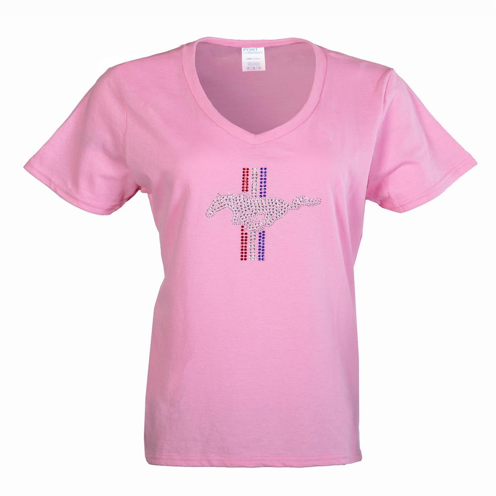 Mustang Rhinestones T-Shirt Pink LADIES MEDIUM - Click Image to Close