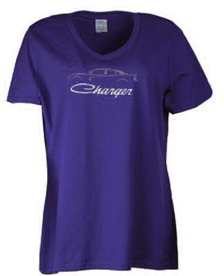 Dodge Charger Glitter T-Shirt Purple LADIES SMALL - Click Image to Close
