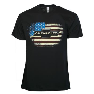 Chevrolet Bowtie Flag T-Shirt Black LARGE - Click Image to Close