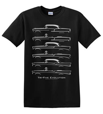 Chevy Tri Five Evolution T-Shirt Black LARGE - Click Image to Close