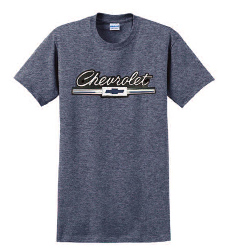 Chevrolet Bonnet Logo T-Shirt Blue LARGE - Click Image to Close