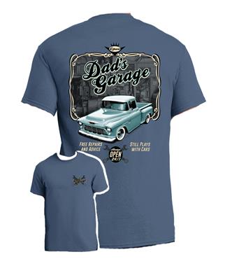 Dads Garage Chevy Truck T-Shirt Blue MEDIUM - Click Image to Close