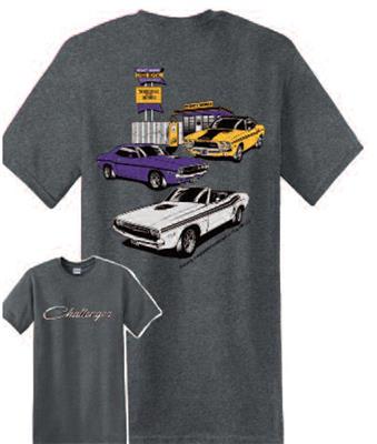 Dodge Challengers 3 Gas Station T-Shirt Grey LARGE - Click Image to Close