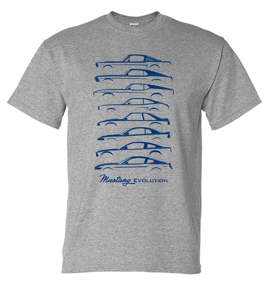 Mustang Evolution T-Shirt Grey LARGE - Click Image to Close