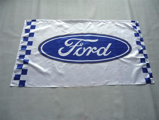 Ford Flag Blue Oval On White Background With Blue Checkers 150x90cm - Click Image to Close