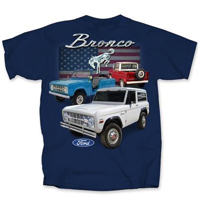Ford Broncos With Flag T-Shirt Blue LARGE - Click Image to Close