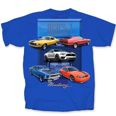 Ford Mustang Mach 1 1970-2004 T-Shirt Blue LARGE - Click Image to Close