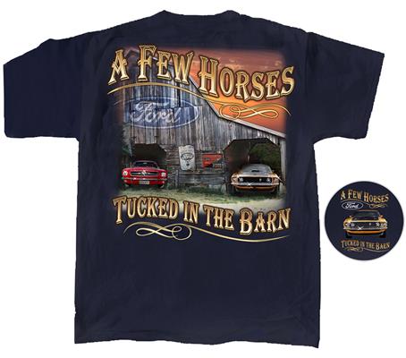 Ford Mustang - A Few Horses T-Shirt Navy Blue LARGE - Click Image to Close