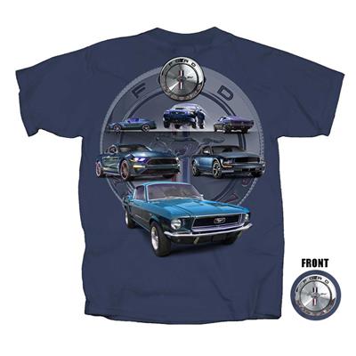 Six Mustangs T-Shirt Blue LARGE - Click Image to Close
