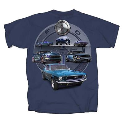 Six Mustangs T-Shirt Blue SMALL - Click Image to Close