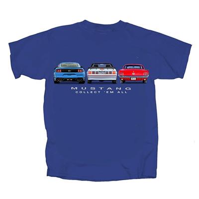 Mustang Collect Em All T-Shirt Blue LARGE - Click Image to Close